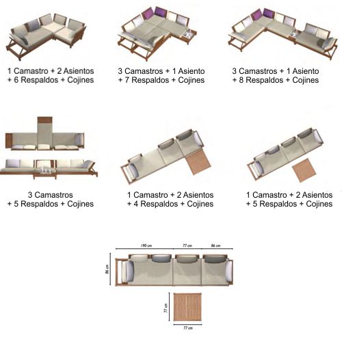 Acomodos de la sala modular Grass para exterior en diferentes armados