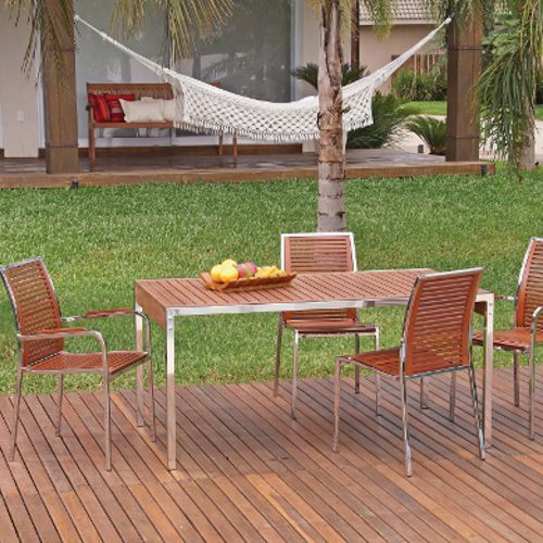 Comedor de terraza de acero inoxidable y madera tropical de jatoba mejor que la teka para exteriores