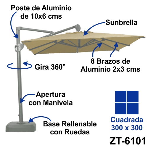 Explicacion de la Sombrilla de poste de lado modelo MAKU cuadrada